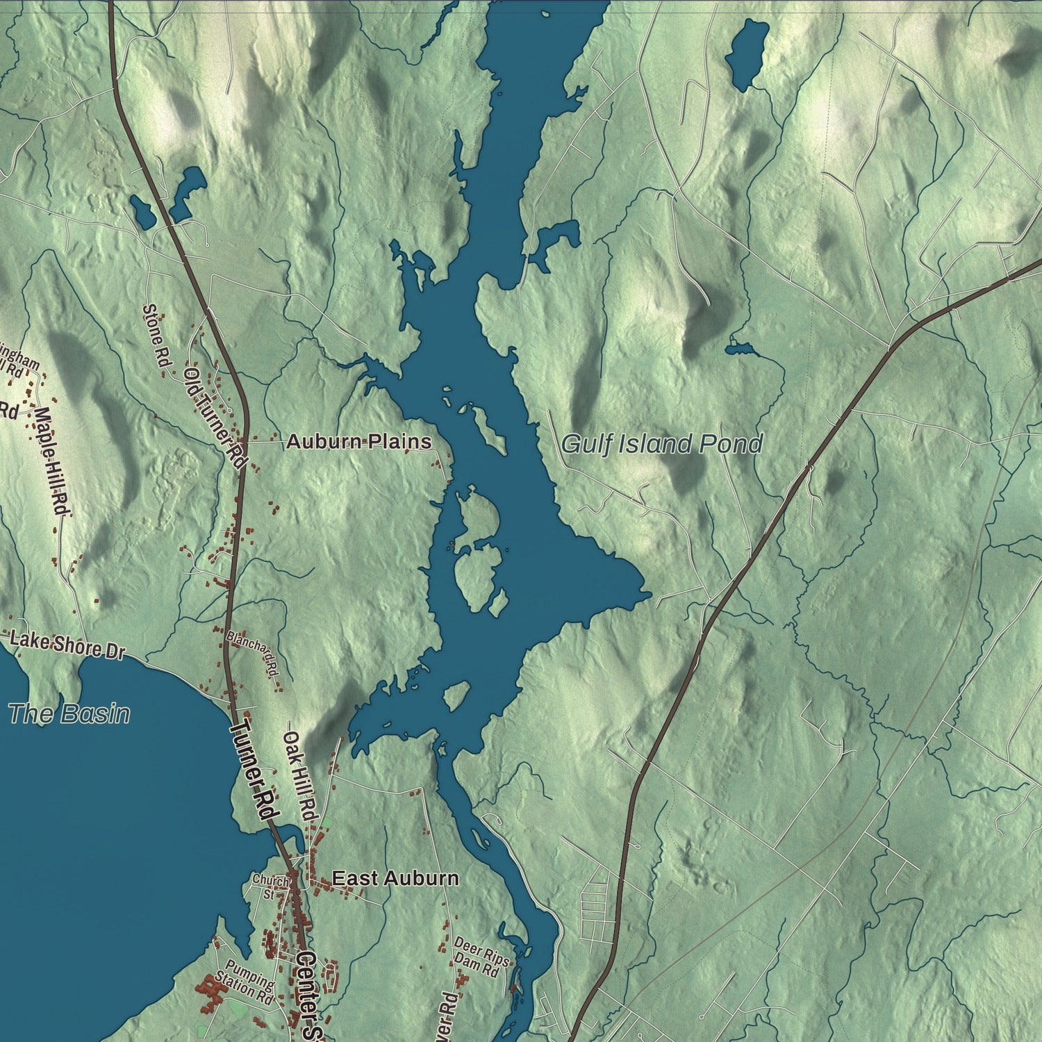 Terrain and local geography detail from the Auburn, Maine map