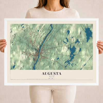 Augusta, Maine map print - 18 x 24 white Ayous wood frame