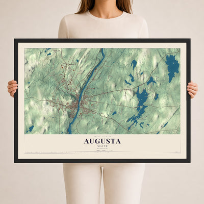 Augusta, Maine map print - 24 x 36 black Ayous wood frame