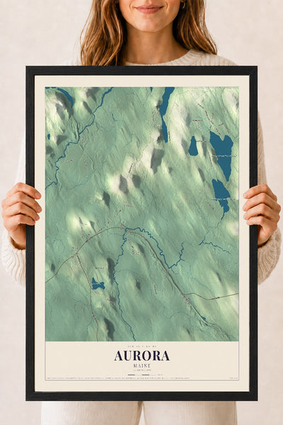 Aurora, Maine map print - 18 x 24 black Ayous wood frame