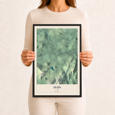 Avon, Maine map print - 12 x 18 black Ayous wood frame
