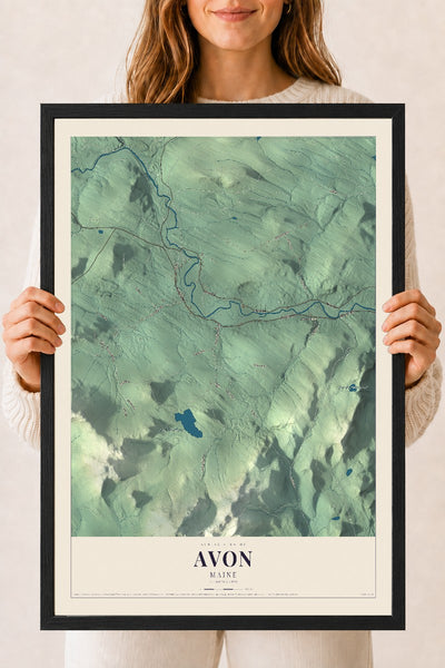 Avon, Maine map print - 18 x 24 black Ayous wood frame