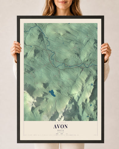 Avon, Maine map print - 24 x 36 black Ayous wood frame
