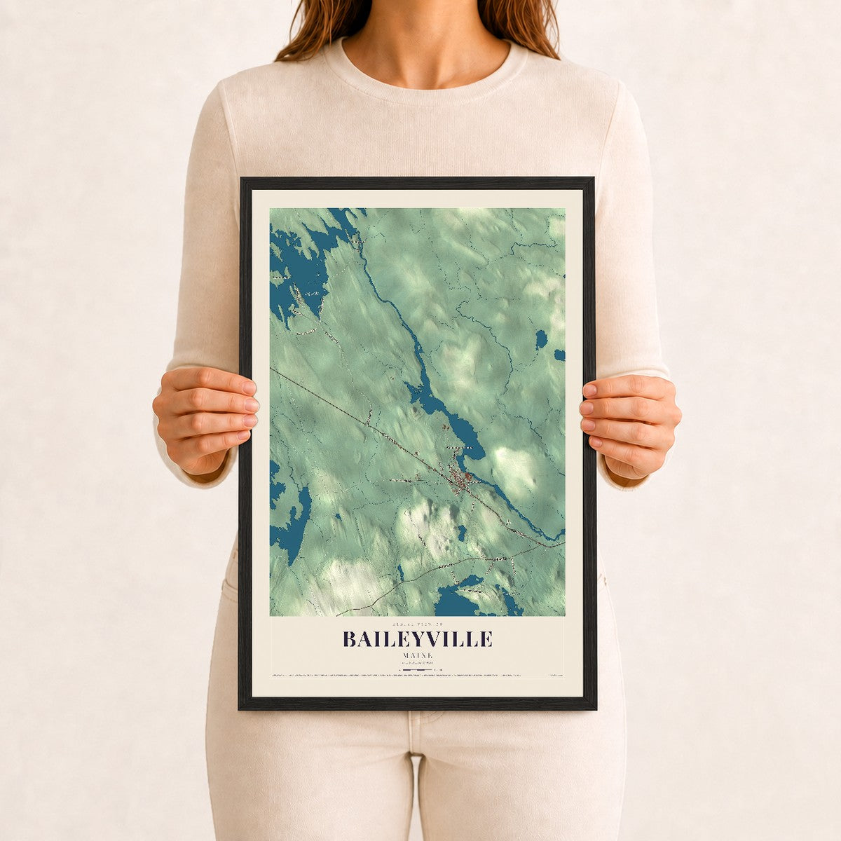 Baileyville, Maine map print - 12 x 18 black Ayous wood frame