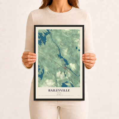 Baileyville, Maine map print - 12 x 18 black Ayous wood frame