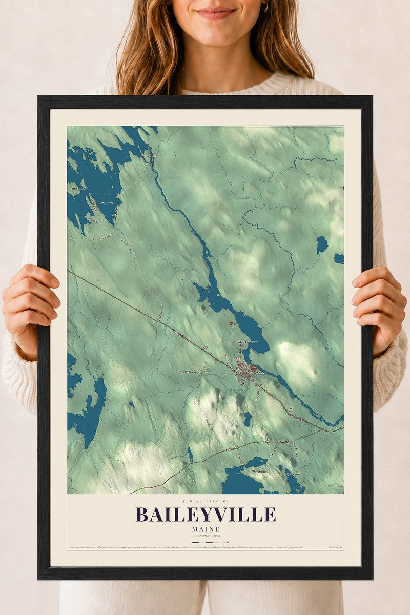 Baileyville, Maine map print - 18 x 24 black Ayous wood frame