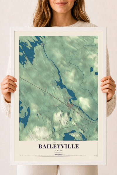 Baileyville, Maine map print - 18 x 24 white Ayous wood frame