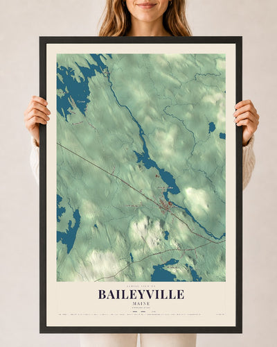 Baileyville, Maine map print - 24 x 36 black Ayous wood frame
