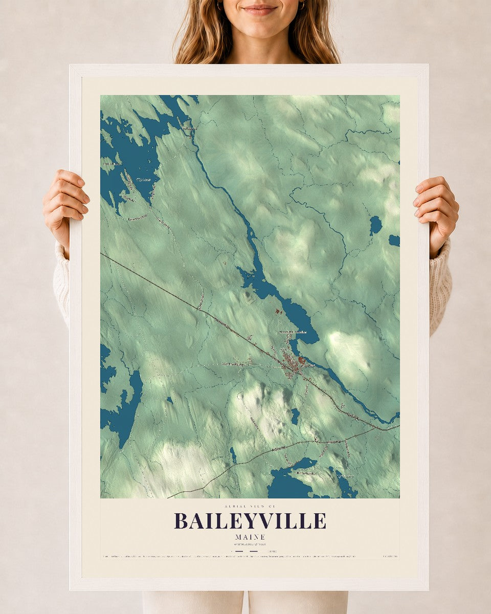 Baileyville, Maine map print - 24 x 36 white Ayous wood frame
