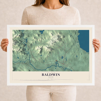 Baldwin, Maine map print - 12 x 18 white Ayous wood frame