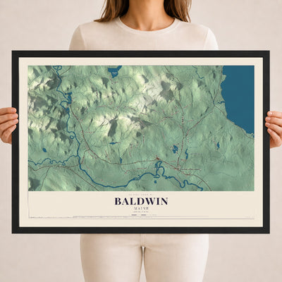 Baldwin, Maine map print - 18 x 24 black Ayous wood frame