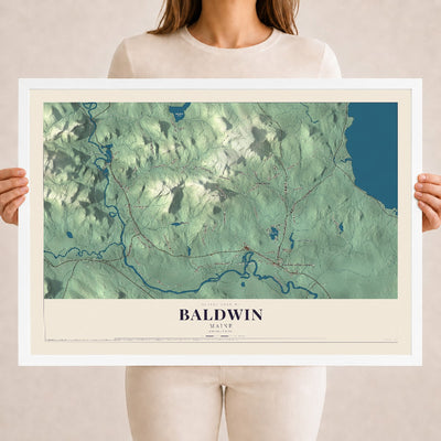 Baldwin, Maine map print - 18 x 24 white Ayous wood frame