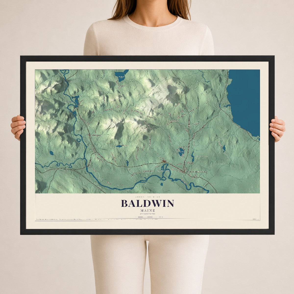 Baldwin, Maine map print - 24 x 36 black Ayous wood frame