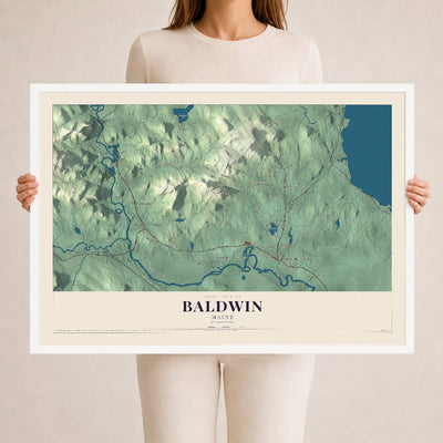 Baldwin, Maine map print - 24 x 36 white Ayous wood frame