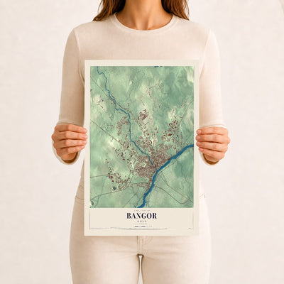 Bangor, Maine map print - 12 x 18 archival matte print