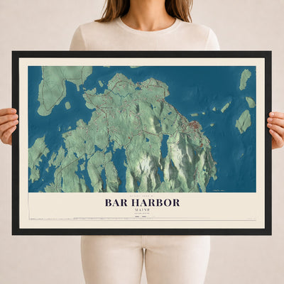 Bar Harbor, Maine map print - 18 x 24 black Ayous wood frame