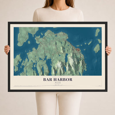 Bar Harbor, Maine map print - 24 x 36 black Ayous wood frame