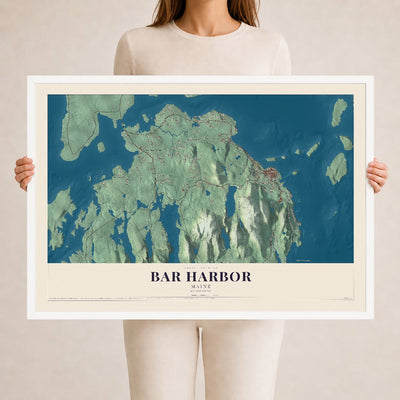 Bar Harbor, Maine map print - 24 x 36 white Ayous wood frame