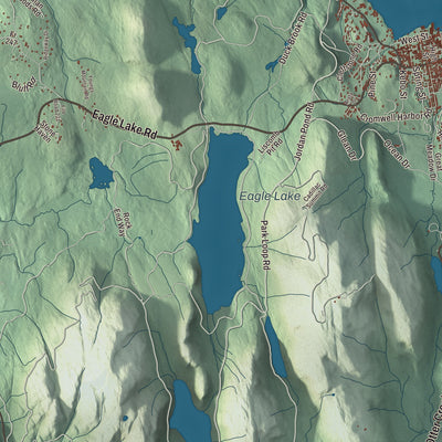 Terrain and local geography detail from the Bar Harbor, Maine map