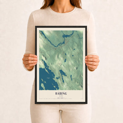 Baring, Maine map print - 12 x 18 black Ayous wood frame