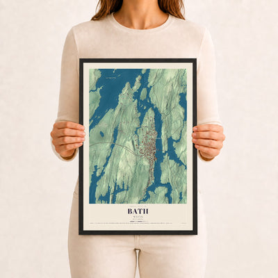 Bath, Maine map print - 12 x 18 black Ayous wood frame