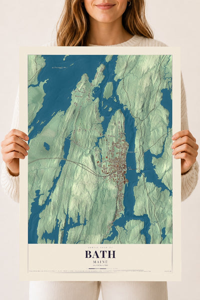 Bath, Maine map print - 18 x 24 archival matte print