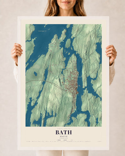 Bath, Maine map print - 24 x 36 white Ayous wood frame