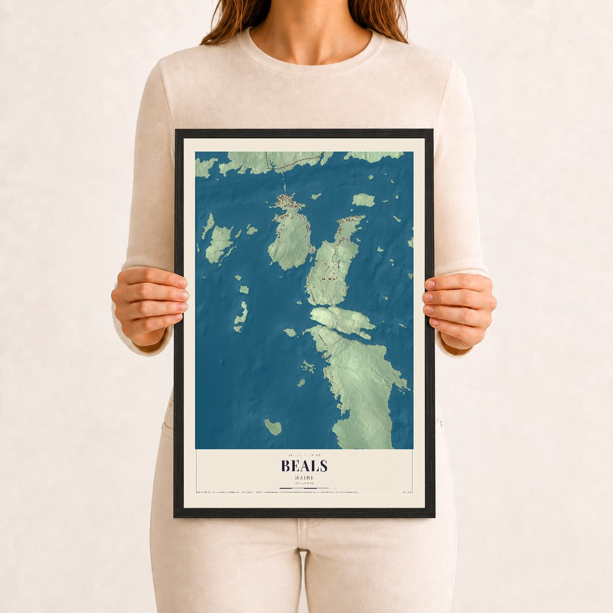 Beals, Maine map print - 12 x 18 black Ayous wood frame