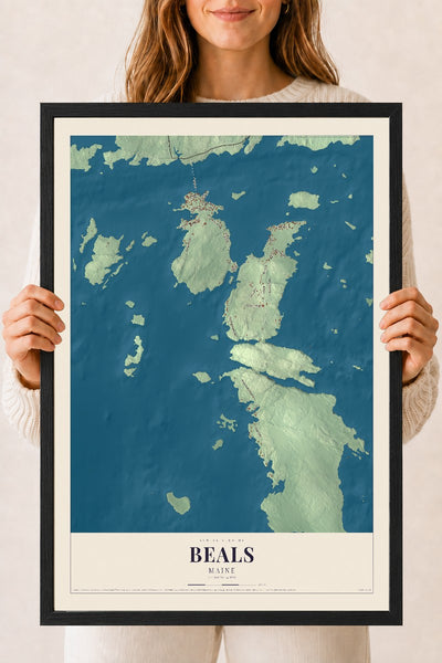 Beals, Maine map print - 18 x 24 black Ayous wood frame