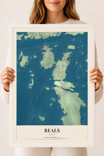 Beals, Maine map print - 18 x 24 white Ayous wood frame