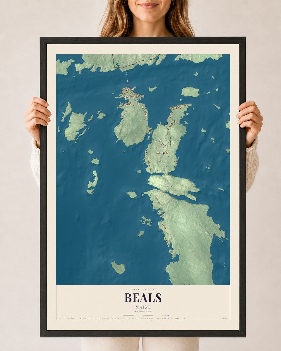 Beals, Maine map print - 24 x 36 black Ayous wood frame