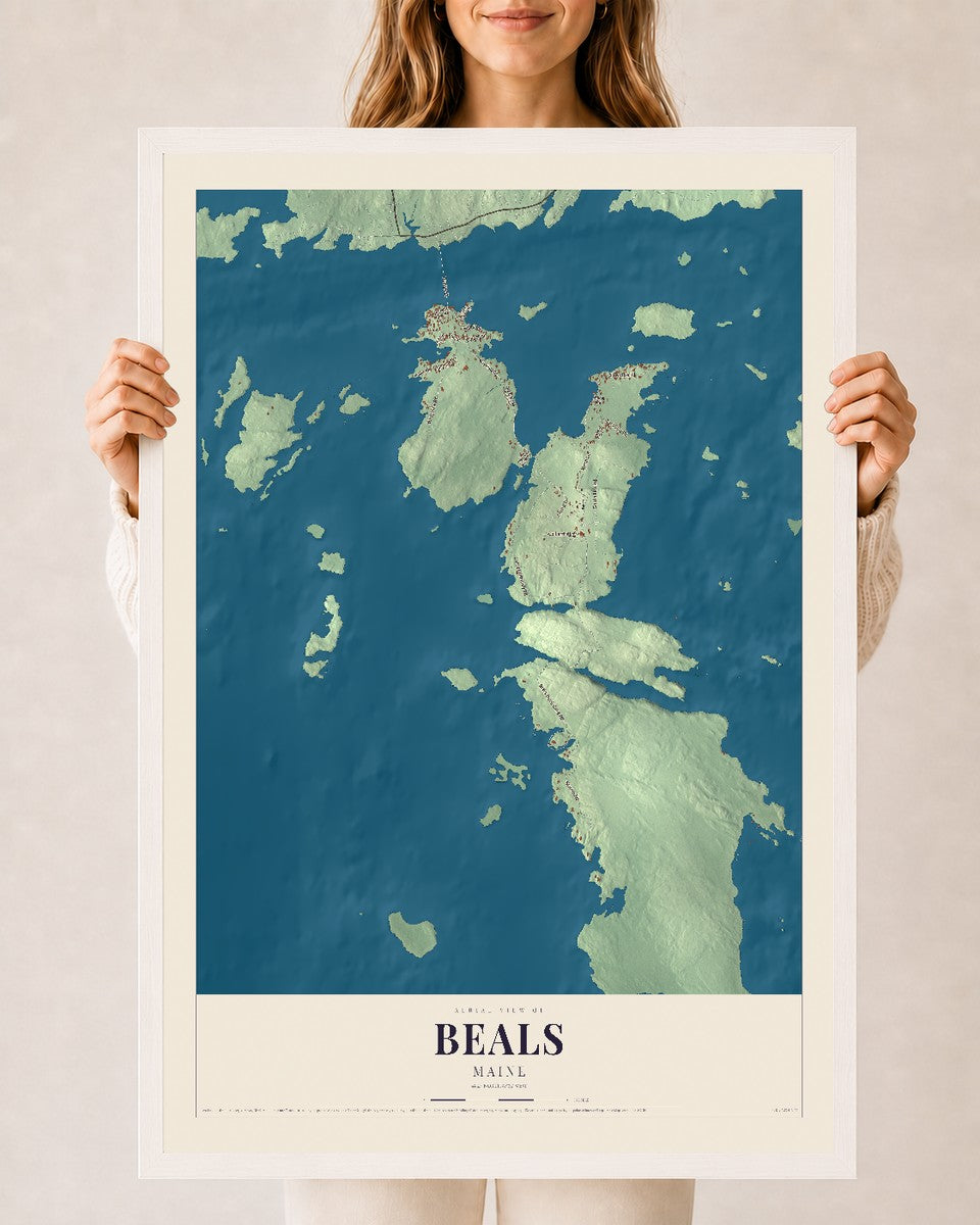 Beals, Maine map print - 24 x 36 white Ayous wood frame