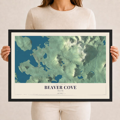 Beaver Cove, Maine map print - 12 x 18 black Ayous wood frame