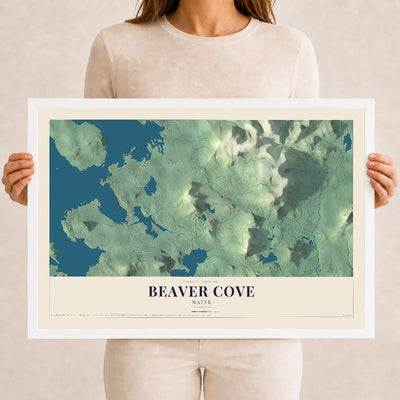 Beaver Cove, Maine map print - 12 x 18 white Ayous wood frame