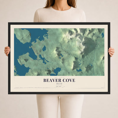 Beaver Cove, Maine map print - 24 x 36 black Ayous wood frame