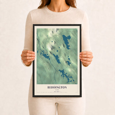 Beddington, Maine map print - 12 x 18 black Ayous wood frame