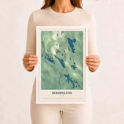 Beddington, Maine map print - 12 x 18 white Ayous wood frame