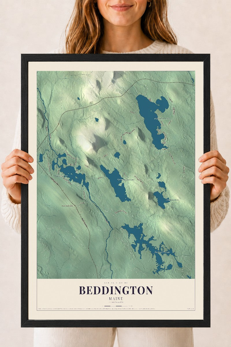 Beddington, Maine map print - 18 x 24 black Ayous wood frame