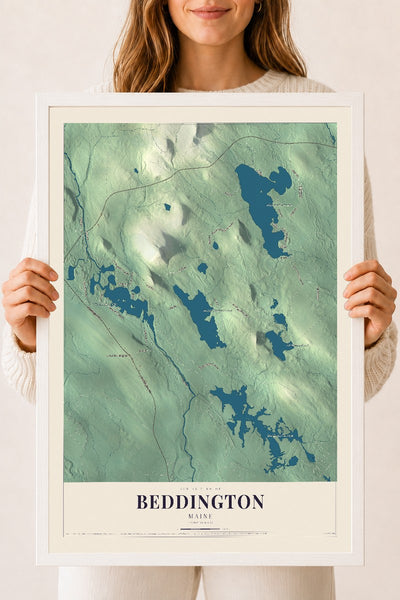 Beddington, Maine map print - 18 x 24 white Ayous wood frame