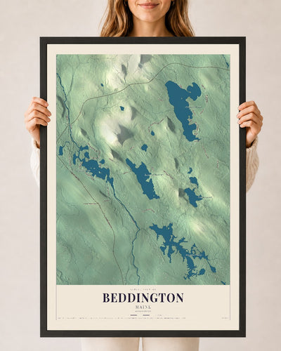 Beddington, Maine map print - 24 x 36 black Ayous wood frame