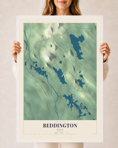 Beddington, Maine map print - 24 x 36 white Ayous wood frame