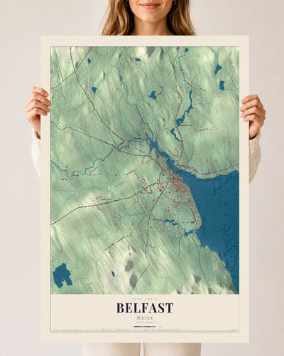 Belfast, Maine map print - 24 x 36 archival matte print