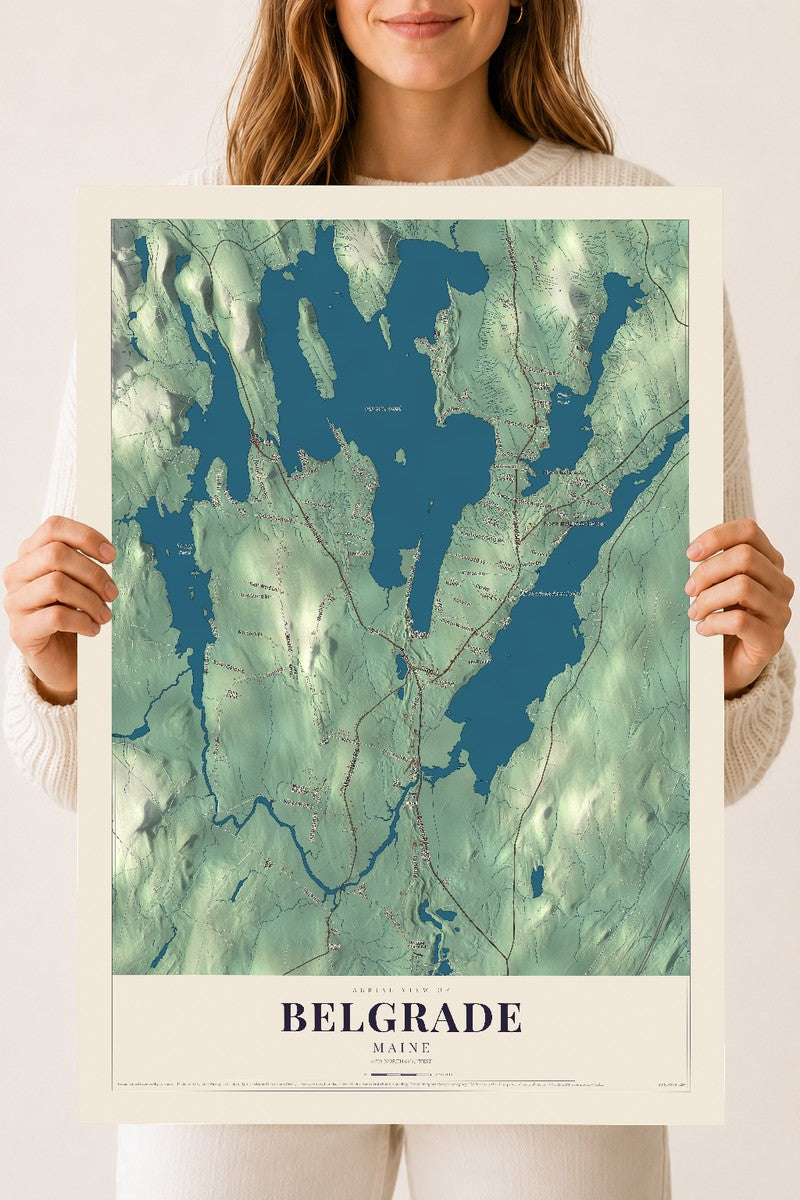 Belgrade, Maine map print - 18 x 24 archival matte print