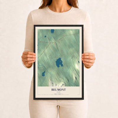 Belmont, Maine map print - 12 x 18 black Ayous wood frame