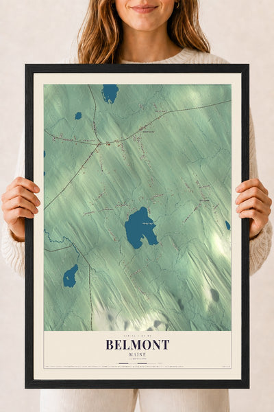 Belmont, Maine map print - 18 x 24 black Ayous wood frame