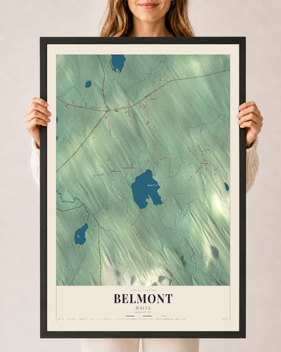 Belmont, Maine map print - 24 x 36 black Ayous wood frame