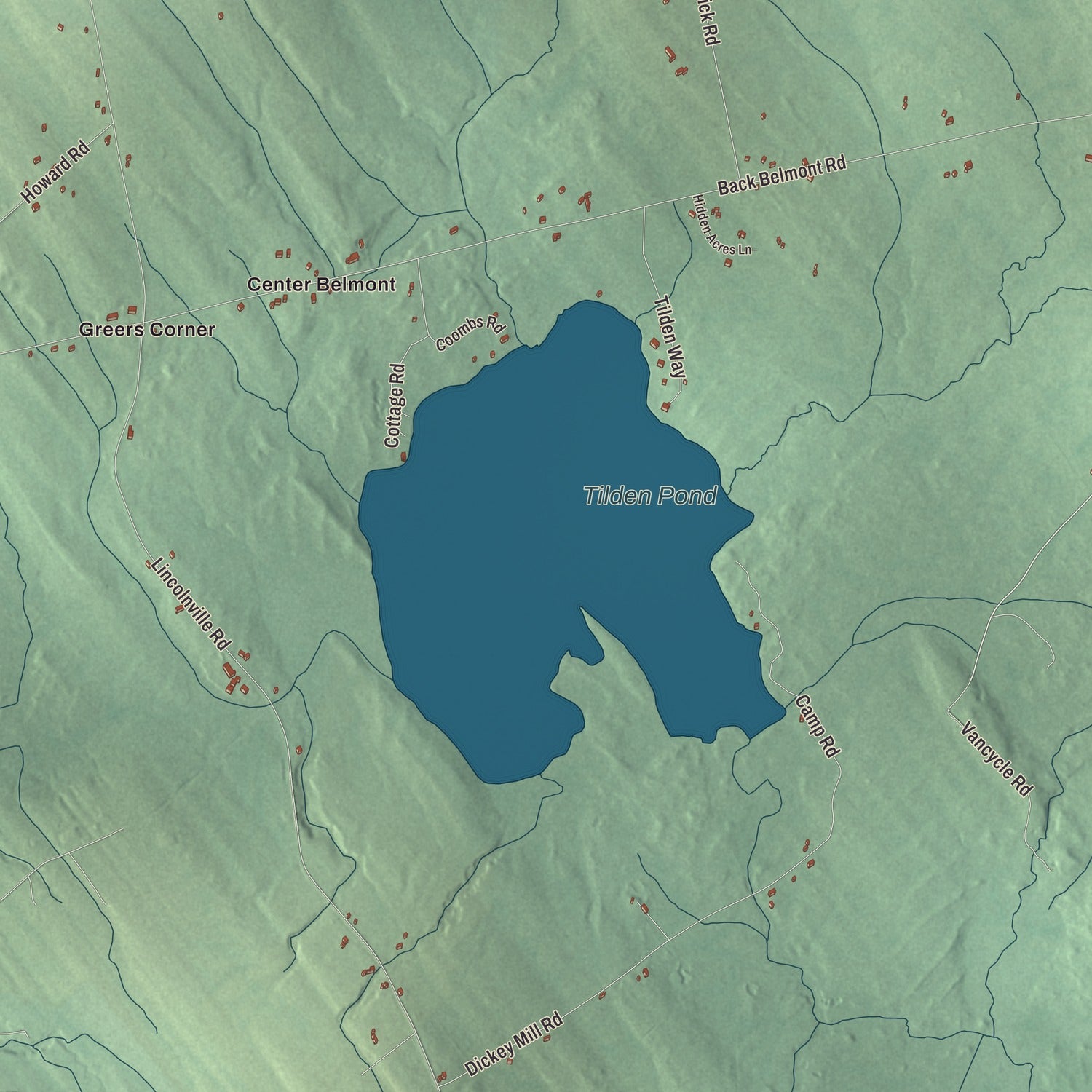 Terrain and local geography detail from the Belmont, Maine map