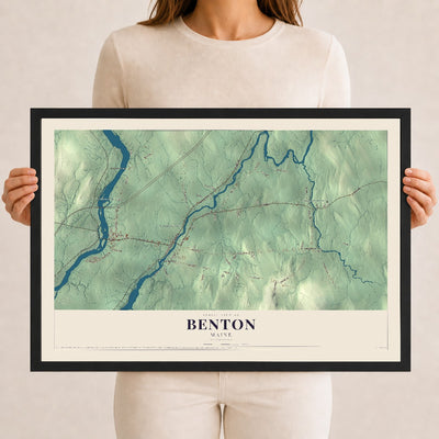 Benton, Maine map print - 12 x 18 black Ayous wood frame
