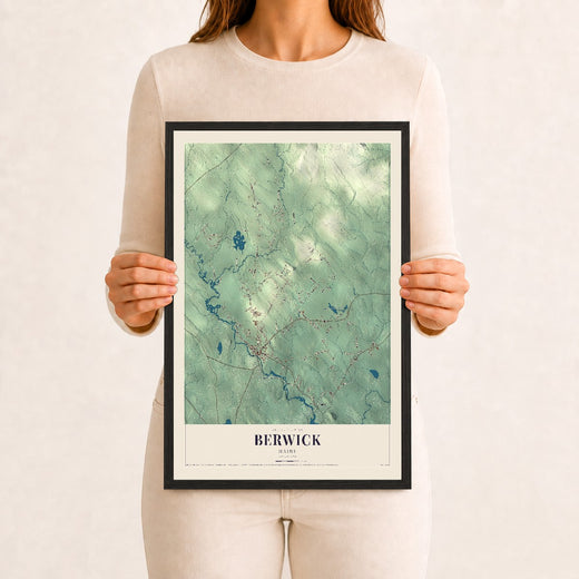 Map of Berwick, Maine, 12 x 18 inch print in a black wood frame