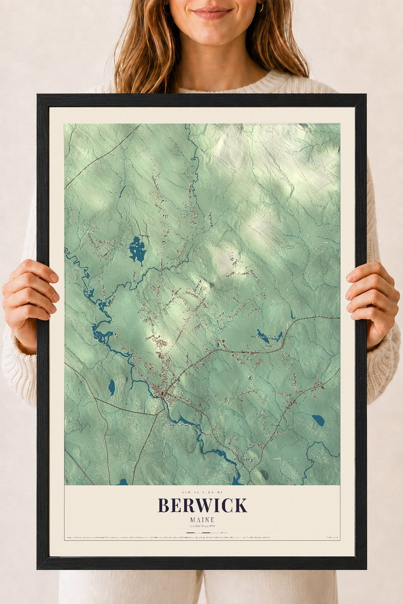Berwick, Maine map print - 18 x 24 black Ayous wood frame